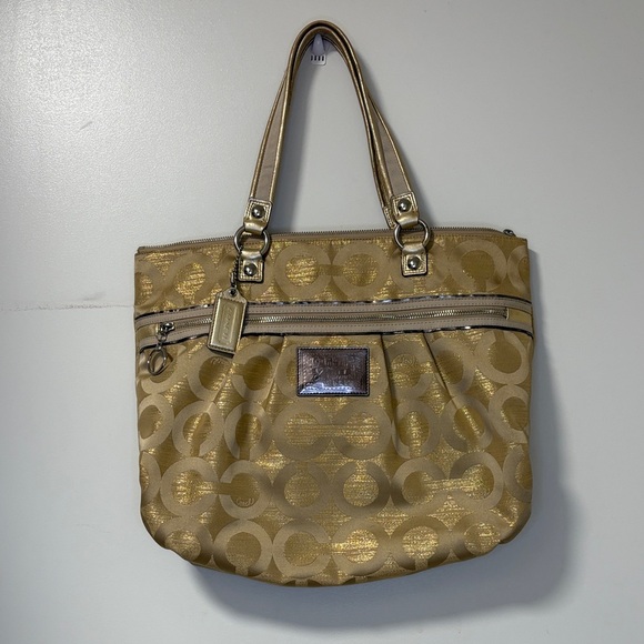 Coach PoppyGold Tote Bag with Signature Pattern - Picture 1 of 7